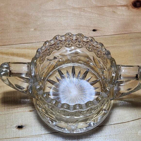 Vintage Jenkins Dahlia Clear Cut Glass Sugar Bowl Starburst Handles - Picture 5 of 8